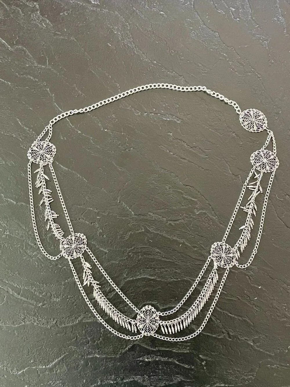 Vintage-Style Silver-Tone Metal Multi-Chain Belt